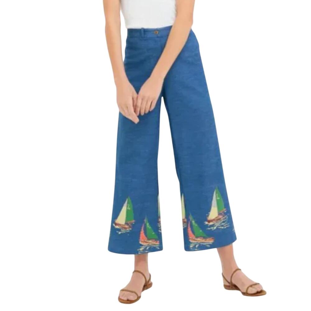Tuckernuck Blue Wide-Leg Pants with Sailboat Print
